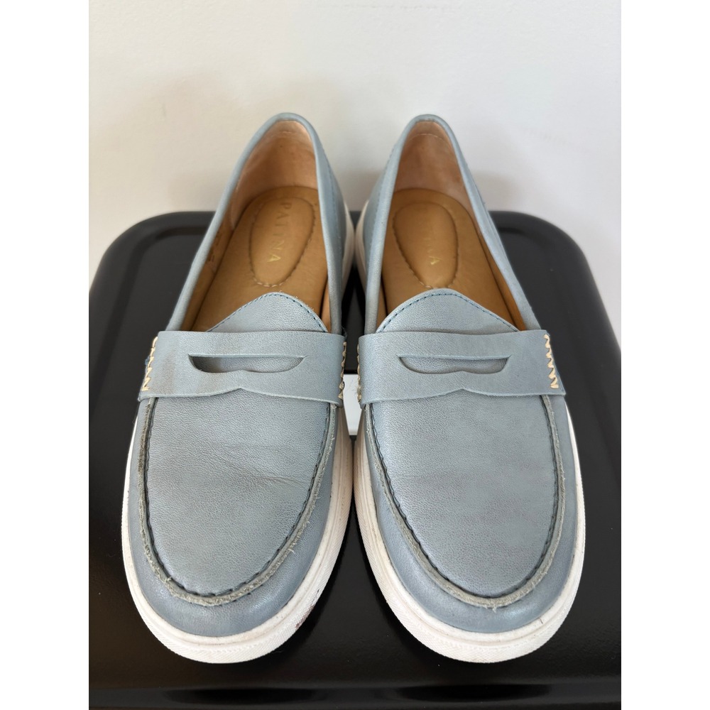 Patina Light Blue Leather Penny Loafers Handmade in Mexico Model 12609 Size 7.5